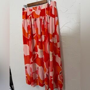 Floral Maxi Skirt in Orange, Cream, and Pink size XL